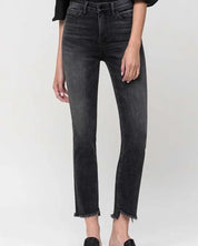 High Rise Straight Crop with Uneven Hem Details