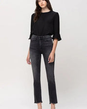 High Rise Straight Crop with Uneven Hem Details