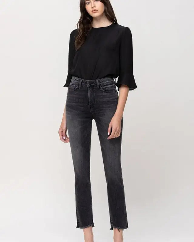 High Rise Straight Crop with Uneven Hem Details