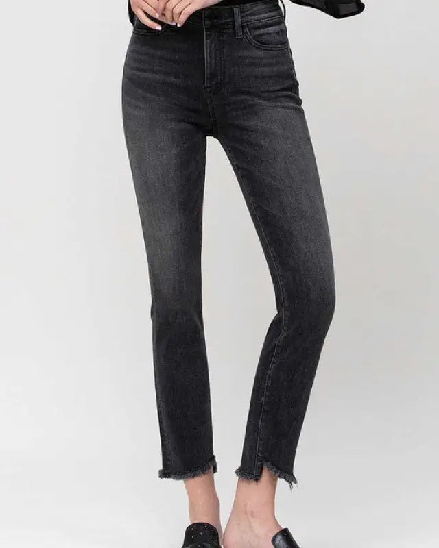 High Rise Straight Crop with Uneven Hem Details