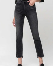 High Rise Straight Crop with Uneven Hem Details