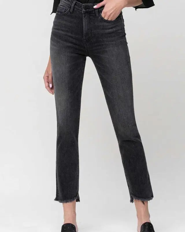 High Rise Straight Crop with Uneven Hem Details