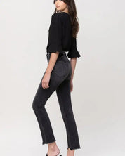 High Rise Straight Crop with Uneven Hem Details