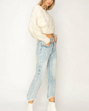 High Rise Stretch Crop Flare With Frayed Hem Jeans