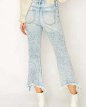 High Rise Stretch Crop Flare With Frayed Hem Jeans