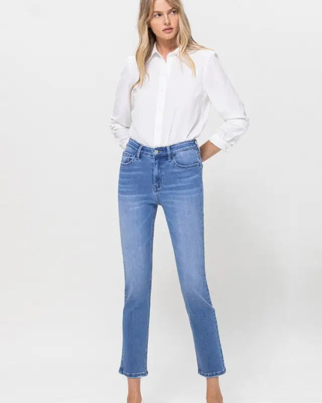 High Rise Stretch Crop Slim Straight