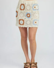 HIGH WAIST CROCHET MINI SKIRT - CREAM COMBO / S