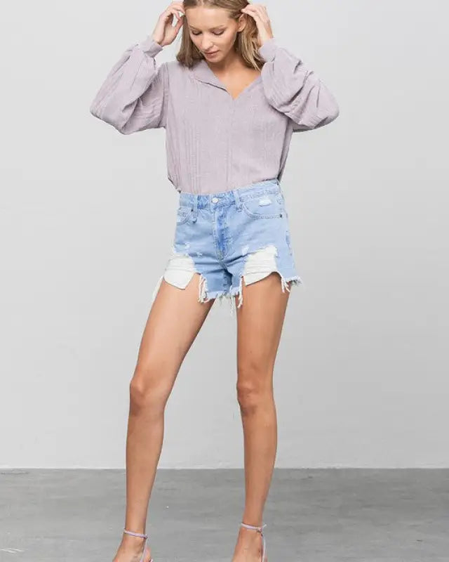 HIGH WAIST DISTRESSED SHORTS