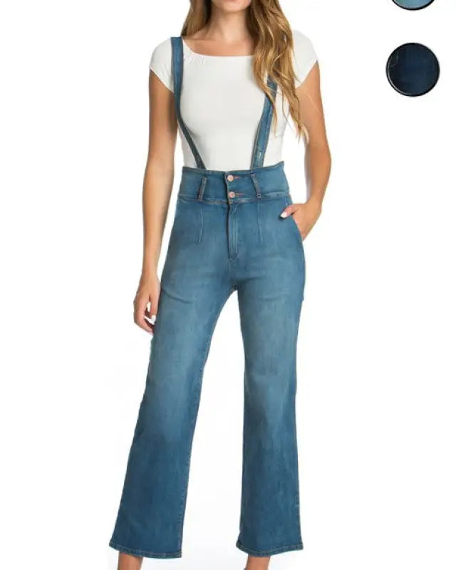 High Waist Flare Overall Jean Denim Romper