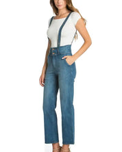 High Waist Flare Overall Jean Denim Romper