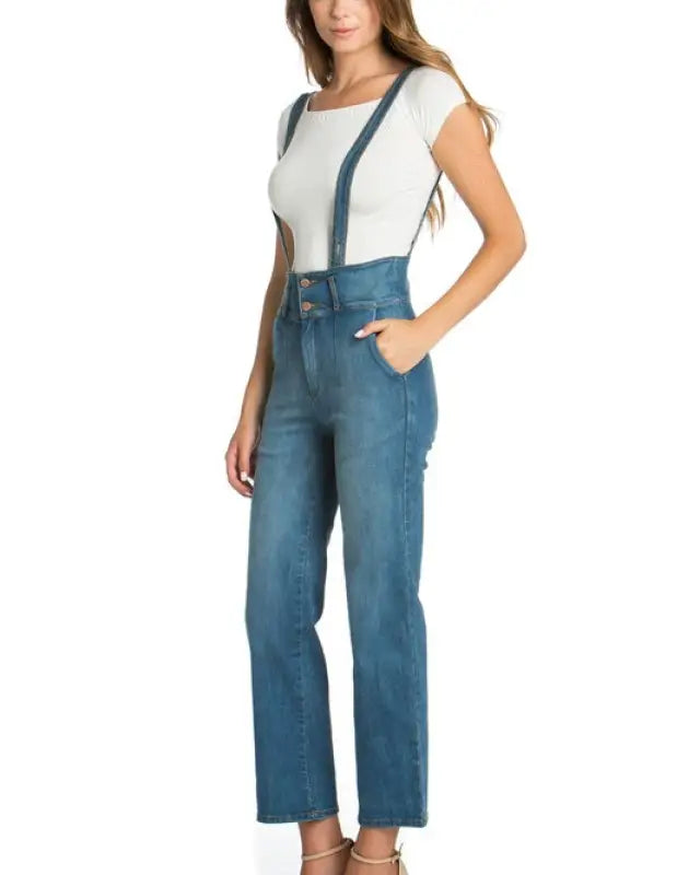 High Waist Flare Overall Jean Denim Romper