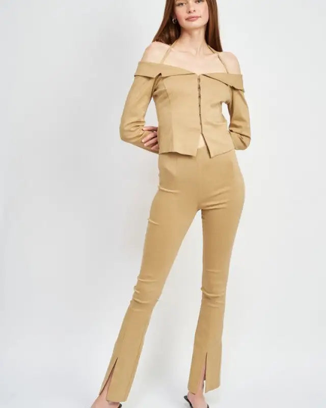 HIGH WAIST PANTS WITH FRONT SLITS