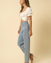 High Waist Seamed Tapered Jeans