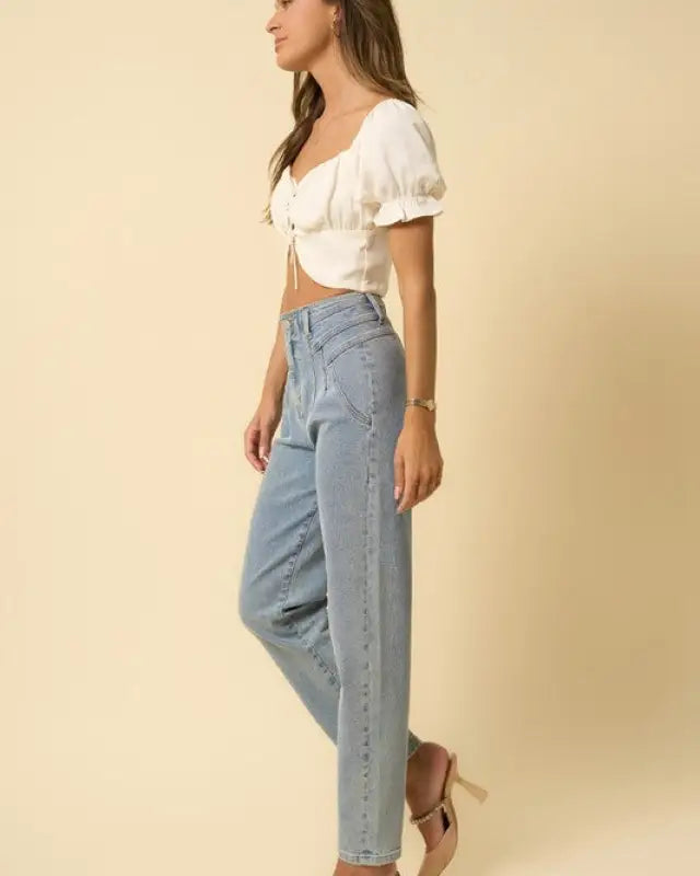 High Waist Seamed Tapered Jeans