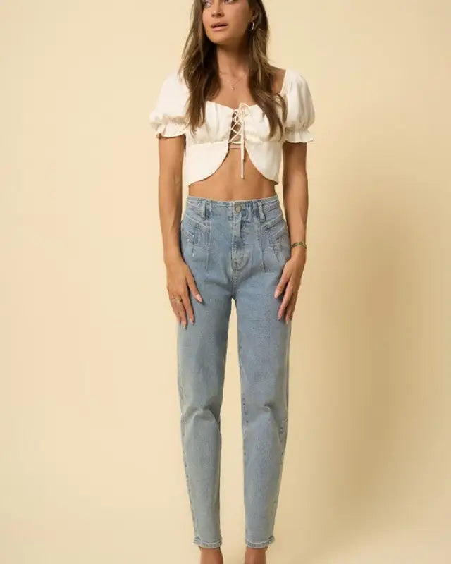 High Waist Seamed Tapered Jeans - LIGHT / 0/24