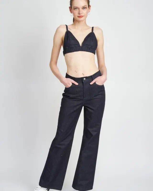 High Waist Semi Flared Denim Pants