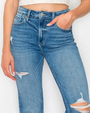 High Waist Slim Destroyed Cuffed Jeans