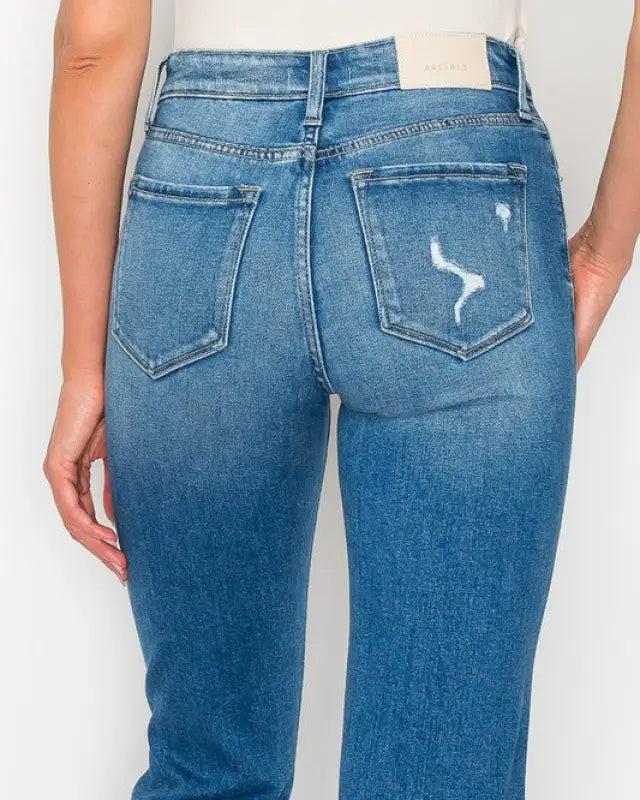 High Waist Slim Destroyed Cuffed Jeans