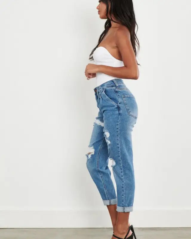 High Waisted Boyfriend Jeans