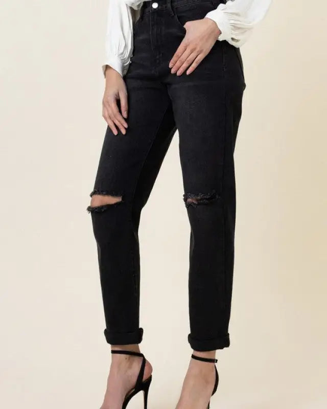 High Waisted Boyfriend Jeans - Jeans