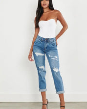 High Waisted Boyfriend Jeans - Medium Stone / 3