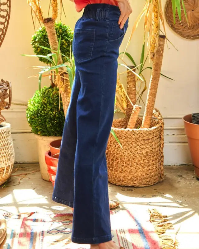 High Waisted Button Fly Wide Leg Jeans