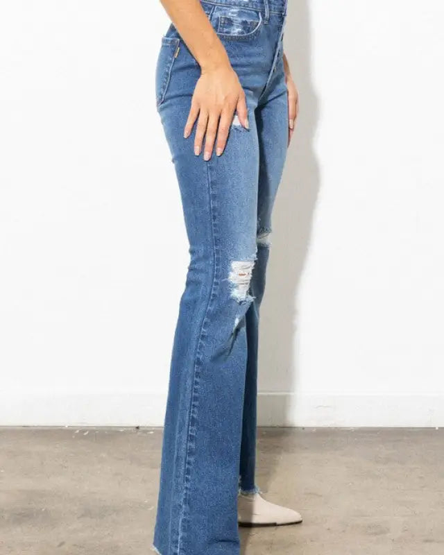 High Waisted Distressed Bootcut