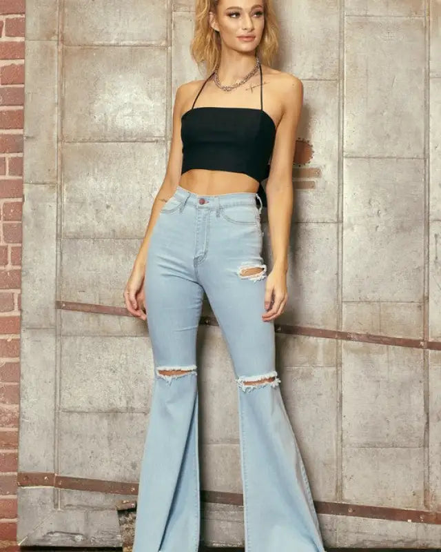 High-Waisted Flare With Distress Detail