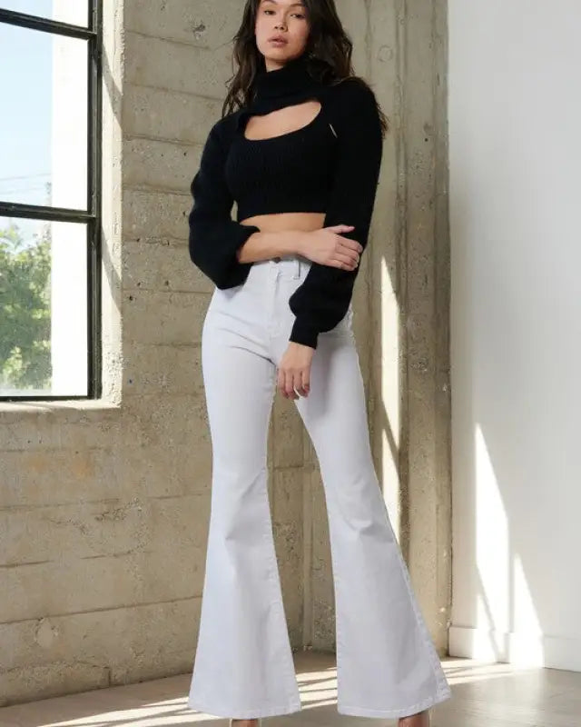 High Waisted Full-Length Flare Jeans - Jeans