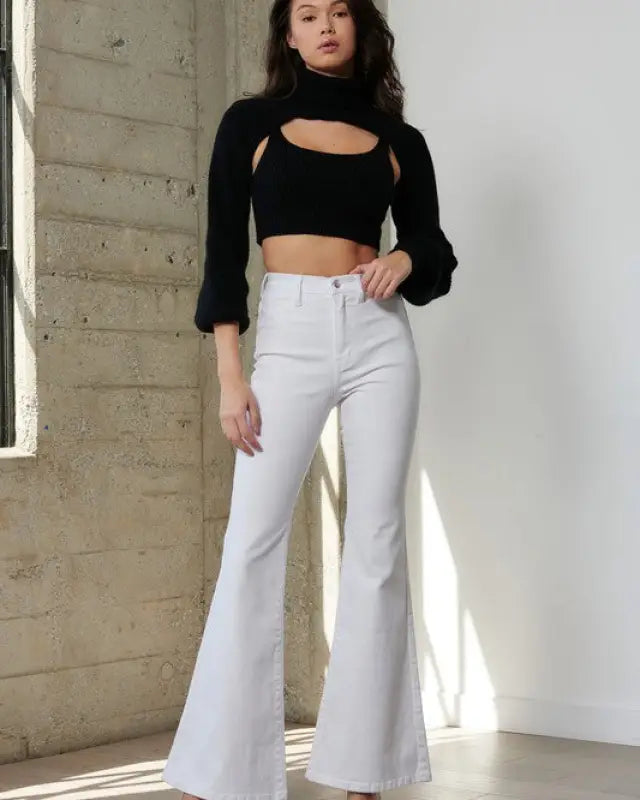 High Waisted Full-Length Flare Jeans - Jeans