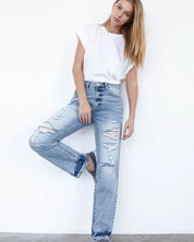 HIGH WAISTED LOOSE STRAIGHT JEANS