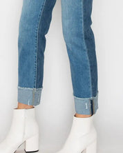 High Waisted Two-Tone Cuffed Jeans