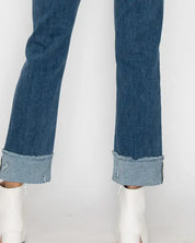 High Waisted Two-Tone Cuffed Jeans