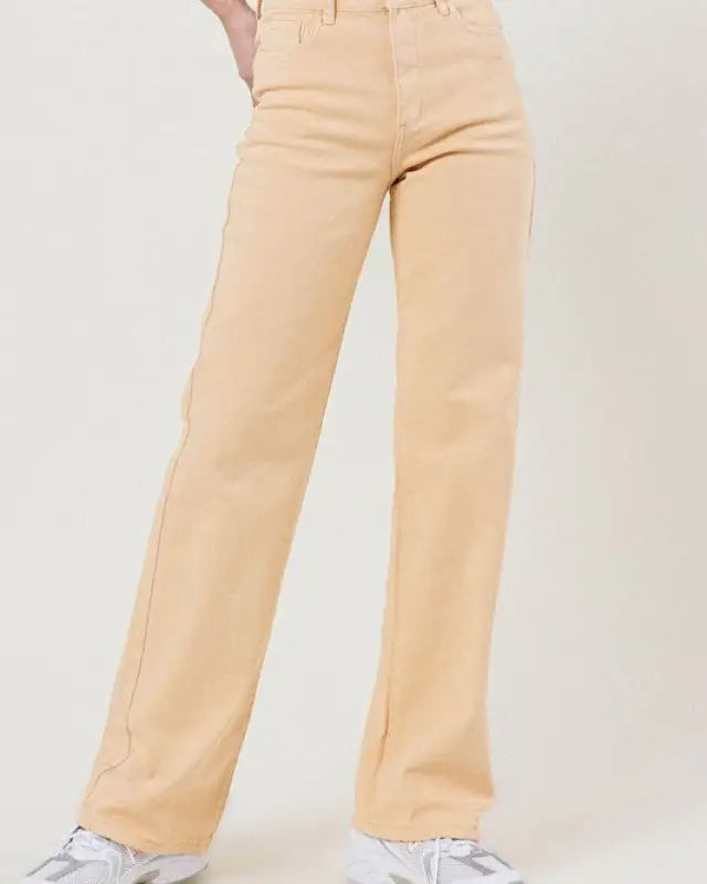 High Waisted Wide Cut Straight Leg Jeans