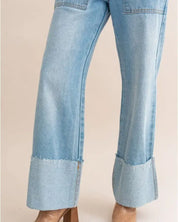 High-Waisted Wide Leg Cuffed Jeans