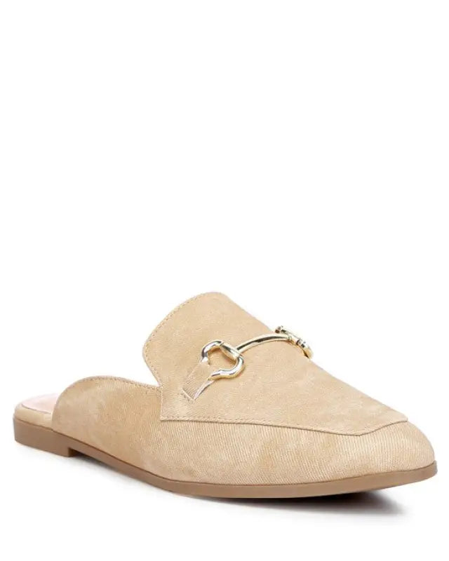 Horsebit Slip On Mules - Beige / US - 5 UK - 3 EU - 36