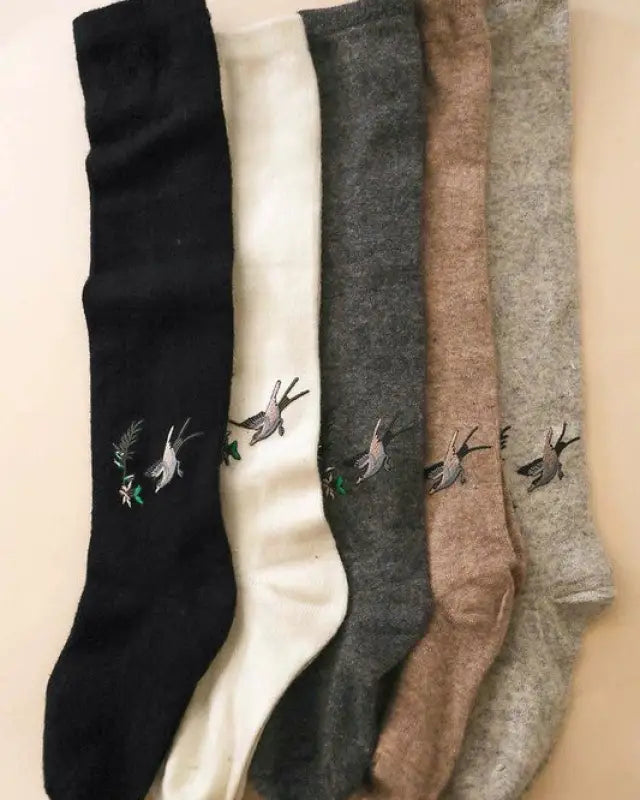 Hummingbird Wool Knee High Socks