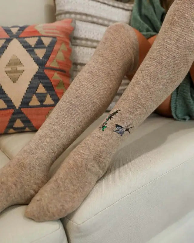 Hummingbird Wool Knee High Socks