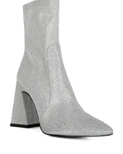 Hustlers Shimmer Block Heeled Ankle Boots - Silver / 5