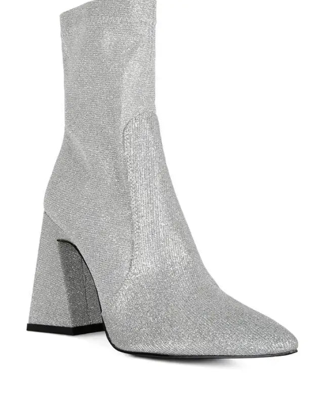 Hustlers Shimmer Block Heeled Ankle Boots - Silver / 5