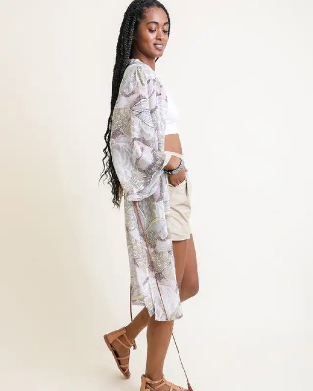 Ikebana Kimono W/ Suede Tie Belt