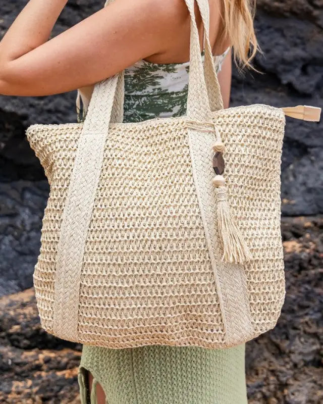 Izola Carry All Tassel Tote - Straw / OneSize