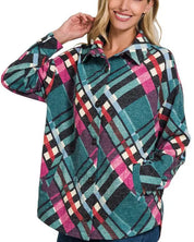 Jacquard Plaid Shacket With Pockets