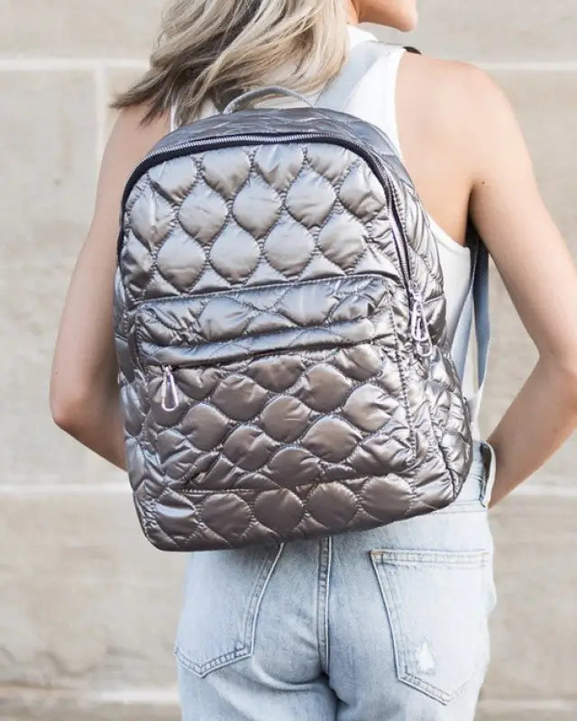 Jade Metallic Puffer Backpack