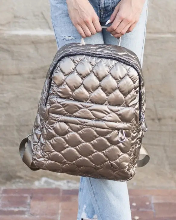 Jade Metallic Puffer Backpack