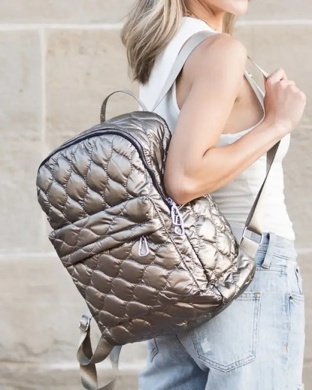 Jade Metallic Puffer Backpack