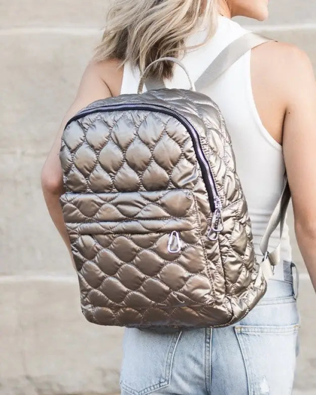 Jade Metallic Puffer Backpack - Gold / OneSize