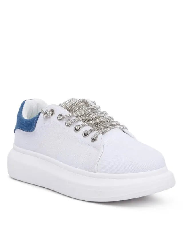 Jaxen Rhinestones Lace Up Sneakers - WHITE / US-5 UK-3 EU-36