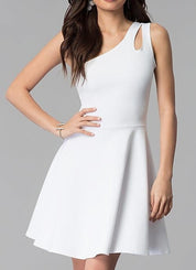 JUNIORS ONE SHOULDER DRESS WITH TEARDROP CUTOUT - White / S