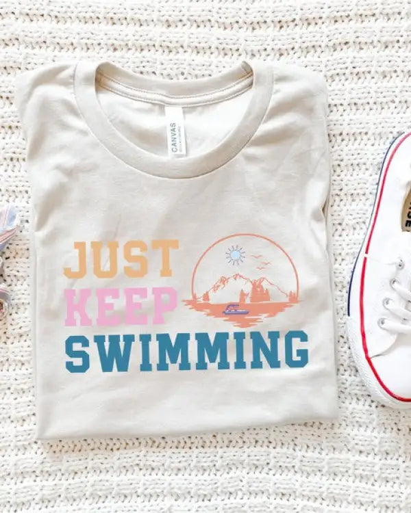 Just Keep Swimming Graphic Tee - Heather Dust / L